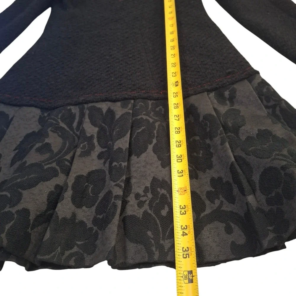 Desigual Black Boucle Wool Blend Floral Pleated Skirt Coat Jacket Womens 36